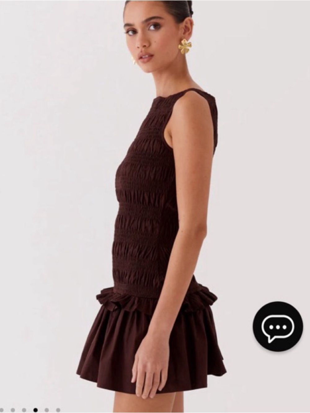 Peppermayo Garden Kisses Shirred Mini Dress in Chocolate - Size 10 - Picture 6 of 15